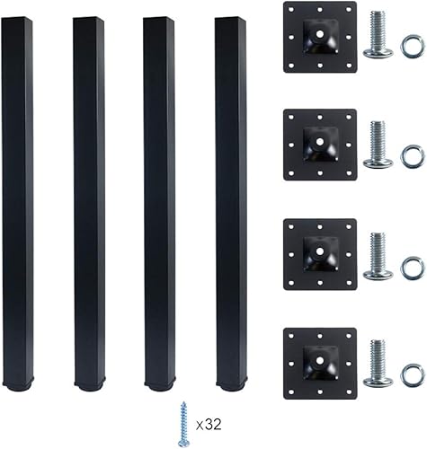 Miniatura 5 de QLLY Patas de metal ajustables de 28 pulgadas, patas cuadradas para muebles de mesa de oficina, juego de 4 (negro)