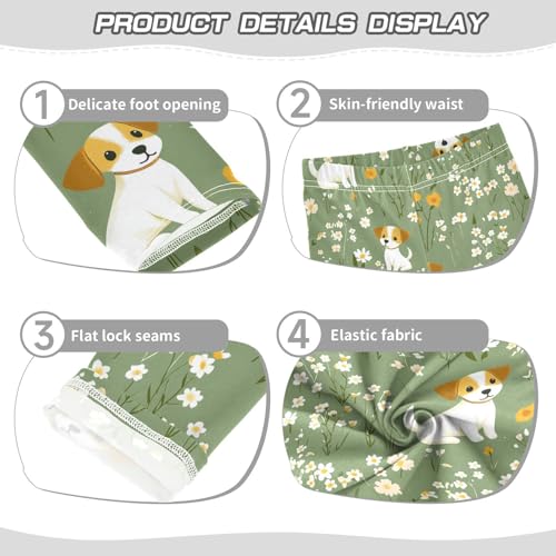 Dog and Flower Floral Girls Casual Leggings for Kids Printed Long Pant Bottoms Stretch and Soft3