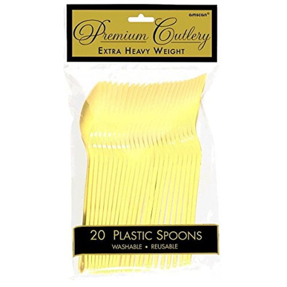 Light Yellow Plastic Heavy Weight Spoons (20 Count) - Premium Disposable Plastic Cutlery, Perfect for Home Use and All Kinds of Occasions