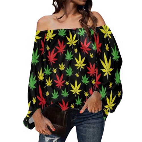 Srengjodk Rastafarian Clothing,Rasta Reggae Outfits,Reggae Outfits For Women,Rasta Clothes For Women,Off The Shoulder Tops,Chic Print X-Large