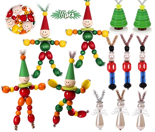 Tieshankao 16PCS Christmas Crafts DIY Beads Ornaments Kits for Adults Include Nutcracker Angel Elf Tree - Xmas Holiday Toys Gifts Stocking Stuffers Decor Party Decorations Supplies(Need Assembly)