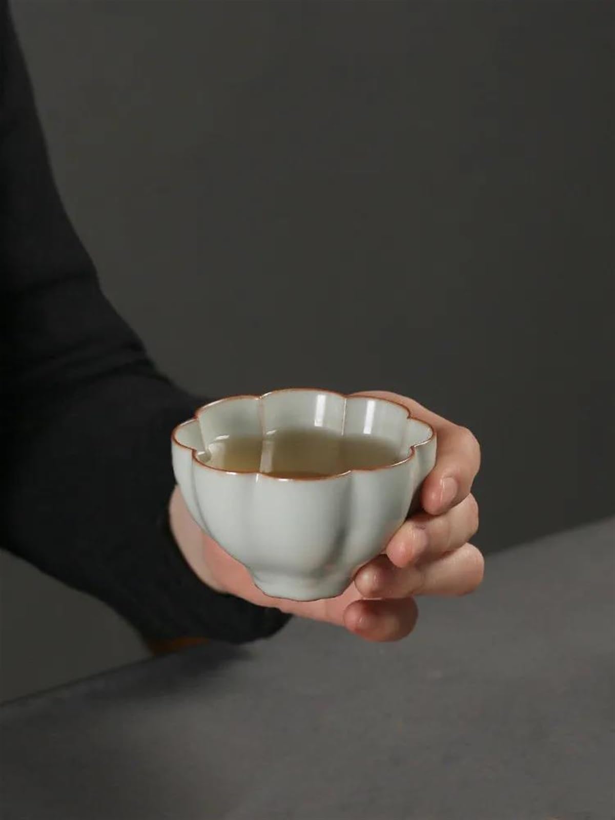 Teeservices, handgefertigt, azurblau glasiert, Boutique-Teeschale, chinesisches Teeservice-Zubehör, Pu'er-Meister-Teetasse, traditionelle Ru-Brennofen-Keramik-Teetasse, Reise-(C)