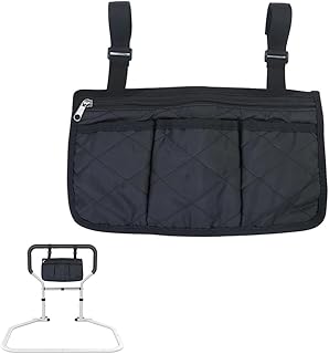 Bed Rails Bag with Cup Holder Phone Pouch 4 Pocket Storage Organizer Bag for Elderly Adults Safety Bed Assist Rail Medical Bed Support Bar Mobility Assistant Handle Bars Under Mattressbed Cane