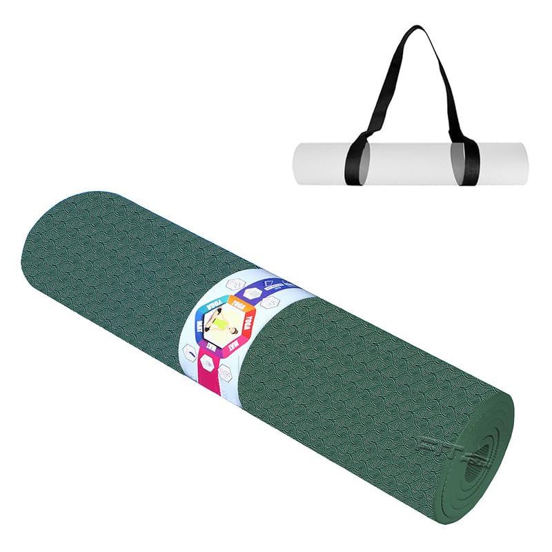 FIT FOUR Lightweight 4MM Thick Non Slip Exercise Mat For Yoga, Pilates, and Home Workout for Men & Women Gym Workout and Yoga Exercise with Shoulder Strap (Navy Green) (B0CD69VMT1) Amazon Price History, Amazon Price Tracker