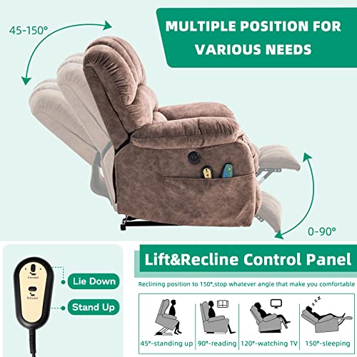 Vivijason Large Electric Power Lift Recliner Chair With Heat & Massage For Elderly People, Heavy Duty And Safety Motion Overstuffed Recliners With 2 Remote Controls, Side Pockets & Usb Ports, Brown #TOP2