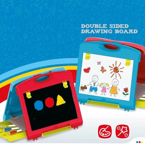 Image of PLUSPOINT Art Board Drawing & Learning Board for Kids 2 in 1 Drawing Doodle Slate for Kids Erasable Chalk Board Doodle Pad Helps Write & Sketch with Games,Travel Friendly kit for Boys and Girls 3+