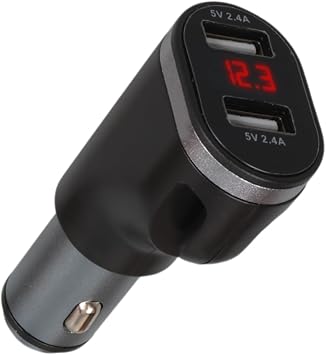Çift USB Girişli Araç Şarj Aleti, 5V 2.4A, 12-24V, Dijital Voltaj Ekranlı, Kemer Kesme ve Pencere Kırma Aparatlı