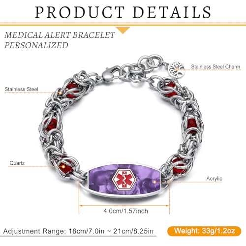 Medical Alert Bracelets for Women Men, Personalized Custom Medical ID Bracelets, Includes Emergency Medical Card2