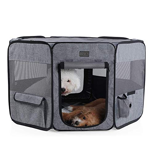 最安値 Petsfit 折りたたみサークル 八角形 プレイサークル 犬 猫 兼用 猫の分娩室 メッシュ 屋根付き 屋内 屋外 収納バッグ付き M L ピンク ブラウン ブルー グレー 選択可能の価格比較