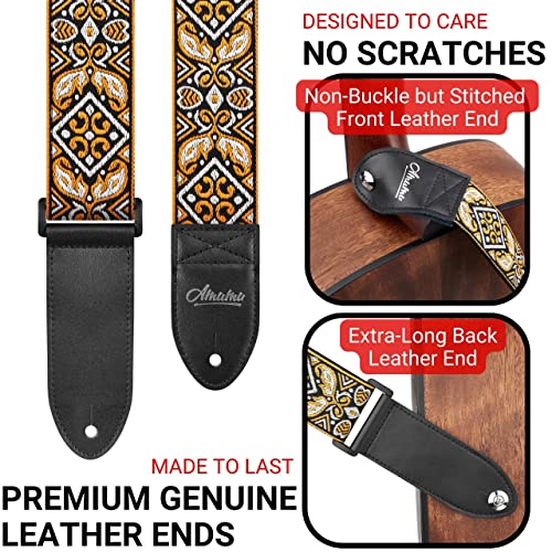 Amumu Guitar Strap For Acoustic, Electric, And Bass Guitars With Strap Blocks & Headstock Strap Tie -Orange #TOP1