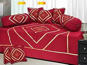 Achyuta creation 300 TC Pure Cotton Embroidery Diwan Set (Set of 8), Maroon