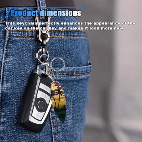 Image of Summer Beach Favors Car Keychain, Acrylic Surfboard Coconut Tree Keychains, Personalized Beach Keychain