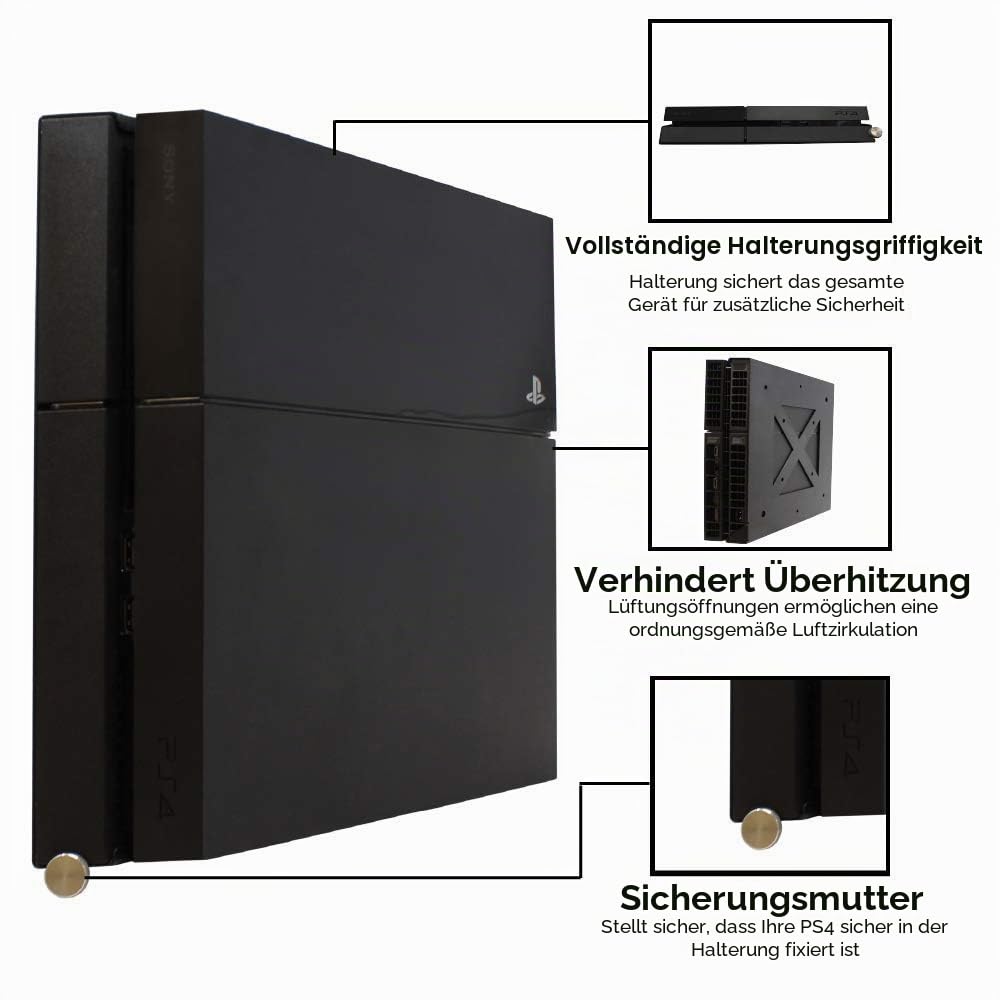 HumanCentric-Halterung nur kompatibel mit PS4 Fat Original + 2 Controller-Halterungen im Paket, befestigen Sie Original Classic/Fat PS4 an der Wand oder an der Rückseite des Fernsehers