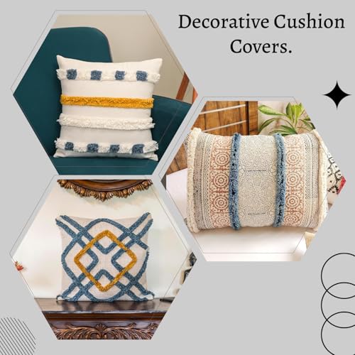 Image of Boho Square Pillow Covers | 16X16 Inches Embroidery Cushion Covers | Tufted Cushion Cover for Home Decor | Hand Crafted Bohemian Cushion Cover for Sofa & Bed Room (Set of 1, 16 * 16)