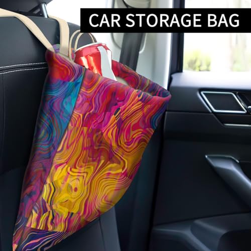 Image of Car Trash Can, Cute Car Trash Bag, Hanging Car Organizer and Storage Bag, Trash Bin for Car Accessories, Vehicle, Travelling, Camping Abstract Rainbow Swirls
