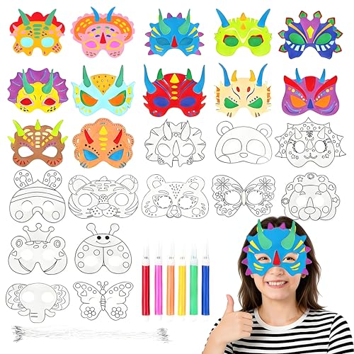Theiuaoqwe 24 Pièces Masque Animaux Masque Anniversaire Décorations Faciales Faites à La Main...