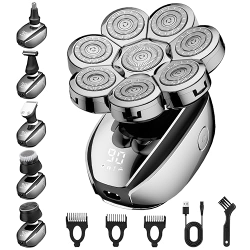 Maquina de Afeitar Hombre, Afeitadora Cabeza Hombre, 6 en 1 Afeitadora Electrica Hombre para Calva, 8 Cabezas Rotativa Afeitadora de Cabeza