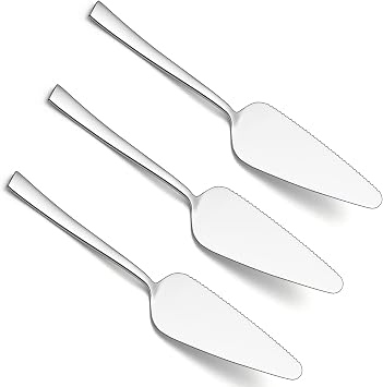 Pie Server Set of 3, E-far 8.9 Inch Stainless Steel Cake Server Cutter for Pastry Cheese Pizza, Serrated Edge with Square Handle, Mirror Polished & Dishwasher Safe