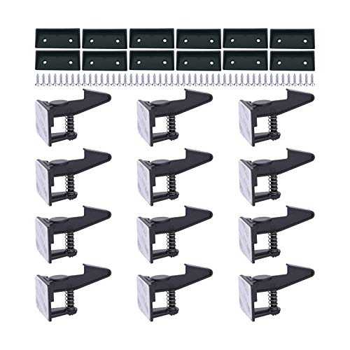 Cabinet Locks Child Safety Latches - OKEFAN 12 Pack Baby Proofing Cabinets Drawer Lock Adhesive Latch for Kids Proof Drawers No Drilling Tools Needed (Black)