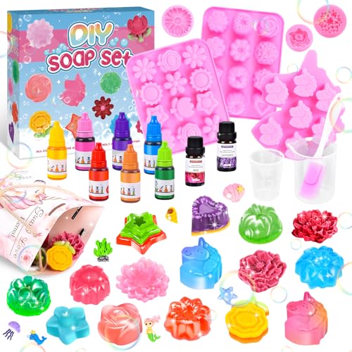 Herenear Kit Fabrication Savon pour Enfants, Set de Savon DIY pour Adultes, 500 g de Base de Savon et 6 Moules, Kit Savon a Faire Soi...