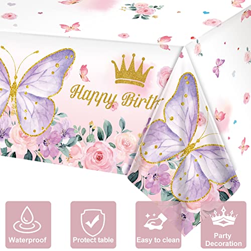 Butterfly Party Decorations, 3Pcs Butterfly Birthday Tablecloths Rectangular Watercolor Purple Butterfly Table Covers Spring Themed Plastic Tablecloth For Baby Shower Girl Party Table Decor 54×108 In #TOP4