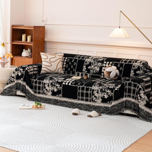 DREAMINGO Black Vintage Couch Cover Patchwork-Style Sofa Cover Blanket