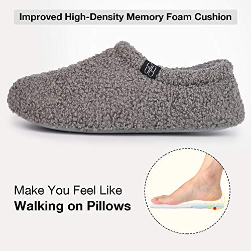 HomeTop Women's Fuzzy Curly Fur Memory Foam Loafer Slippers Bedroom House Shoes with Polar Fleece Lining (7-8, Grey) - Thumbnail 4