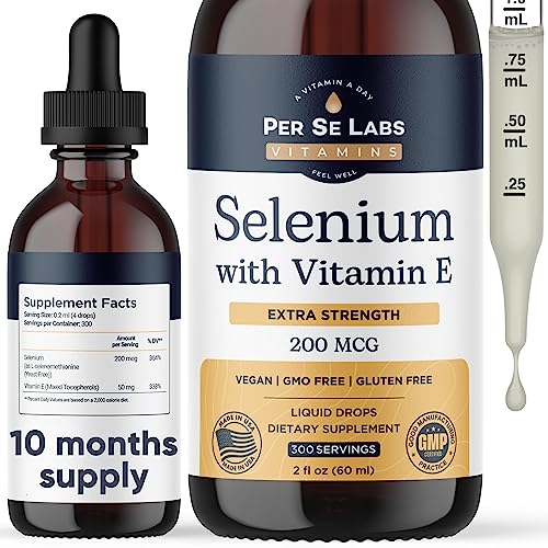Per Se Labs Selenium 200Mcg | 300 Servings Liquid Selenium Drops With Vitamin E | Selenium Supplement For Immune Support, Strong Heart, Radiant Skin And Thyroid Support | Selenium Liquid #TOP22