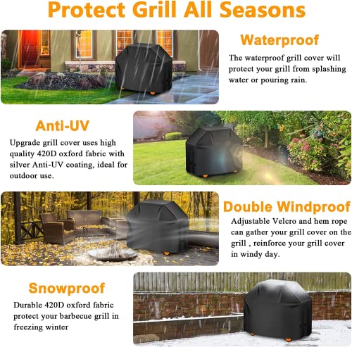 Image of Aoretic Grill Cover, 48 inch BBQ Gas Grill Cover for Outdoor Grill, Charbroil Grill Cover Barbecue Waterproof, Anti-UV for Weber Char-Broil Monument, Dyna-glo Nexgrill Spun Polyester