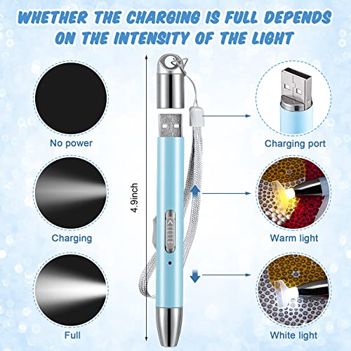 Chuangdi 2 Pieces Diamond Painting Led Drill Pens With Light, 5D Diamond Painting Point Pen With 2 Light Modes, 12 Replacement Pen Heads, 2 Anti-Slip Mats, 2 Wax Organizer Storage Cases (Blue, Green) #TOP1