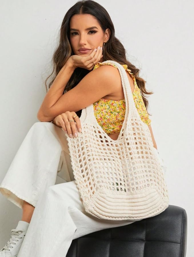 Image of Knit beach bag, Crochet Beach bag,Beach bags for women Knitted beach bag for summer