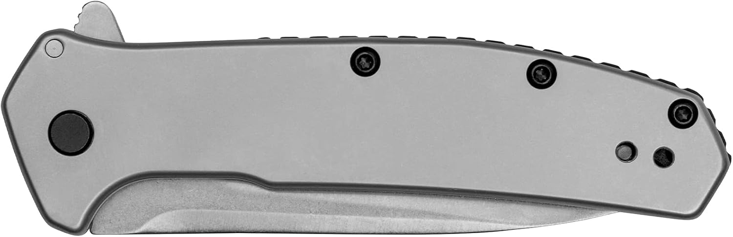 Kershaw Outcome Pocket Knife, Silver, 2.8 Inch Stainless Steel Drop Point Blade, EDC with Assisted Opening, Reversible Pocketclip, Everyday Carry Pocket Knife for Men and Women