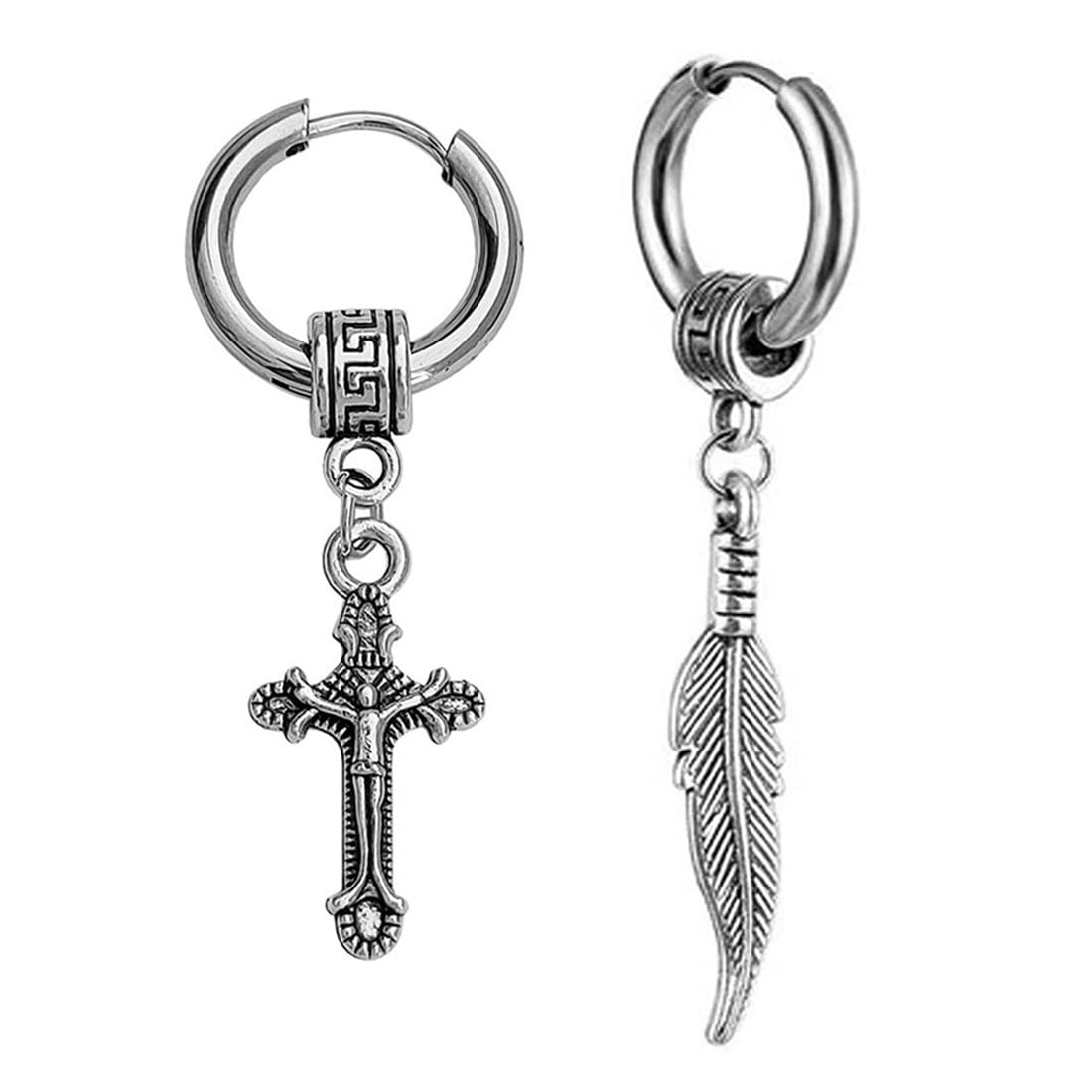 M Men Style Men Christ Jesus Cross With Feather Ring Long Chain Punk Titanium Steel Piercing Jewelry Silver Stainless Steel Hoop Earrings For Men And Women (B0B15CXJPX) Amazon Price History, Amazon Price Tracker