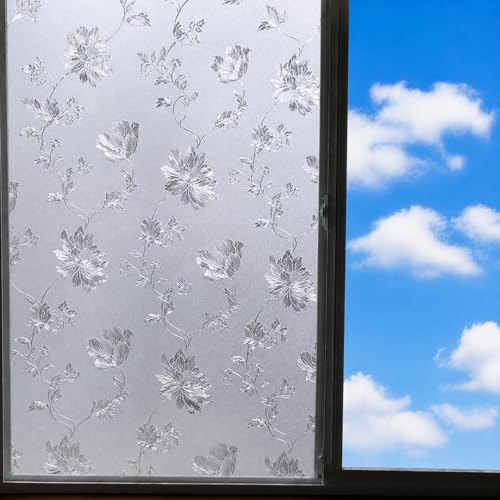 Image of CVANU Premium Botanical Frosted Glass Covering Privacy Window Film, Self Adhesive Waterproof Vinyl Sticker for Glass Doors, Windows, Bathroom & Office Use (24 x 200 Inch)