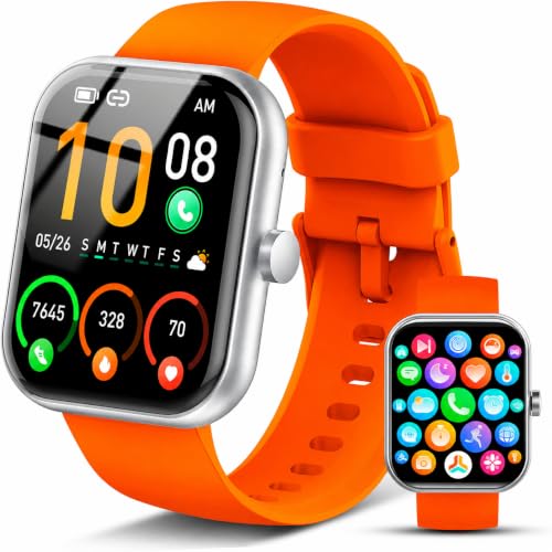 Image of 2026 Smart Watch for Men Women (Answer /Make Call), 1.96 inch HD Fitness Tracker Running Watch,IP68 Waterproof,Pedometer, Sleep /Step /Activity /Heart Rate Monitor,110 Sport Mode Smartwatch for Android,Orange