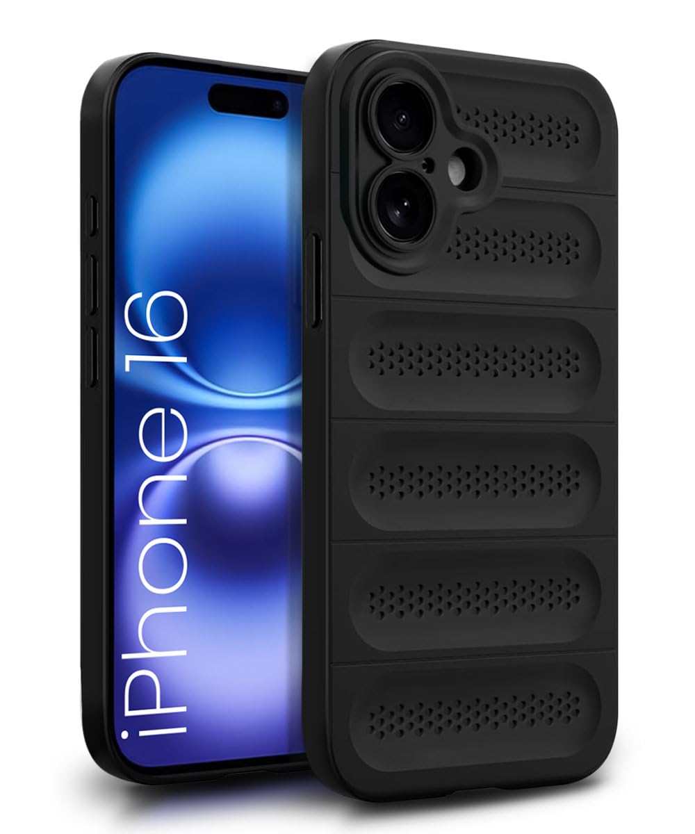 WOW IMAGINE Ultimate Silicone Back Cover Case for iPhone 16 | Heat Dissipation Thin Soft TPU | 360° Camera Protection | Breathable Cooling Holes (Pitch Black)
