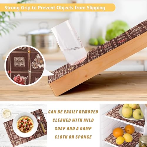 Image of Kuber Industries Pack of 3 Waterproof & Durable Kitchen Mats for Shelf Liner Roll | 5 Meters Wipeable Fridge Sheets for Shelves Cabinet Drawer | Golden Print - Dark Brown