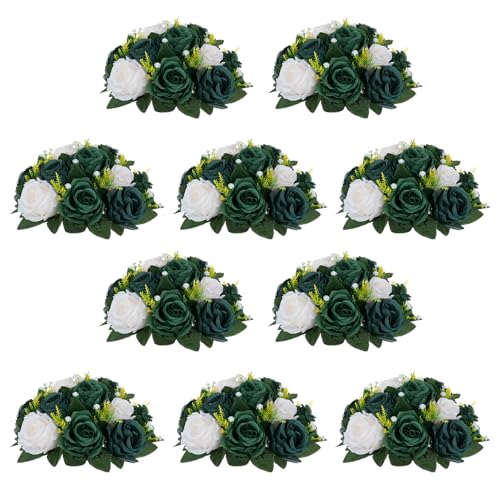 Image of NUPTIO Green Flower Ball Centerpieces: Artificial Rose for Table, 9.4 Inch