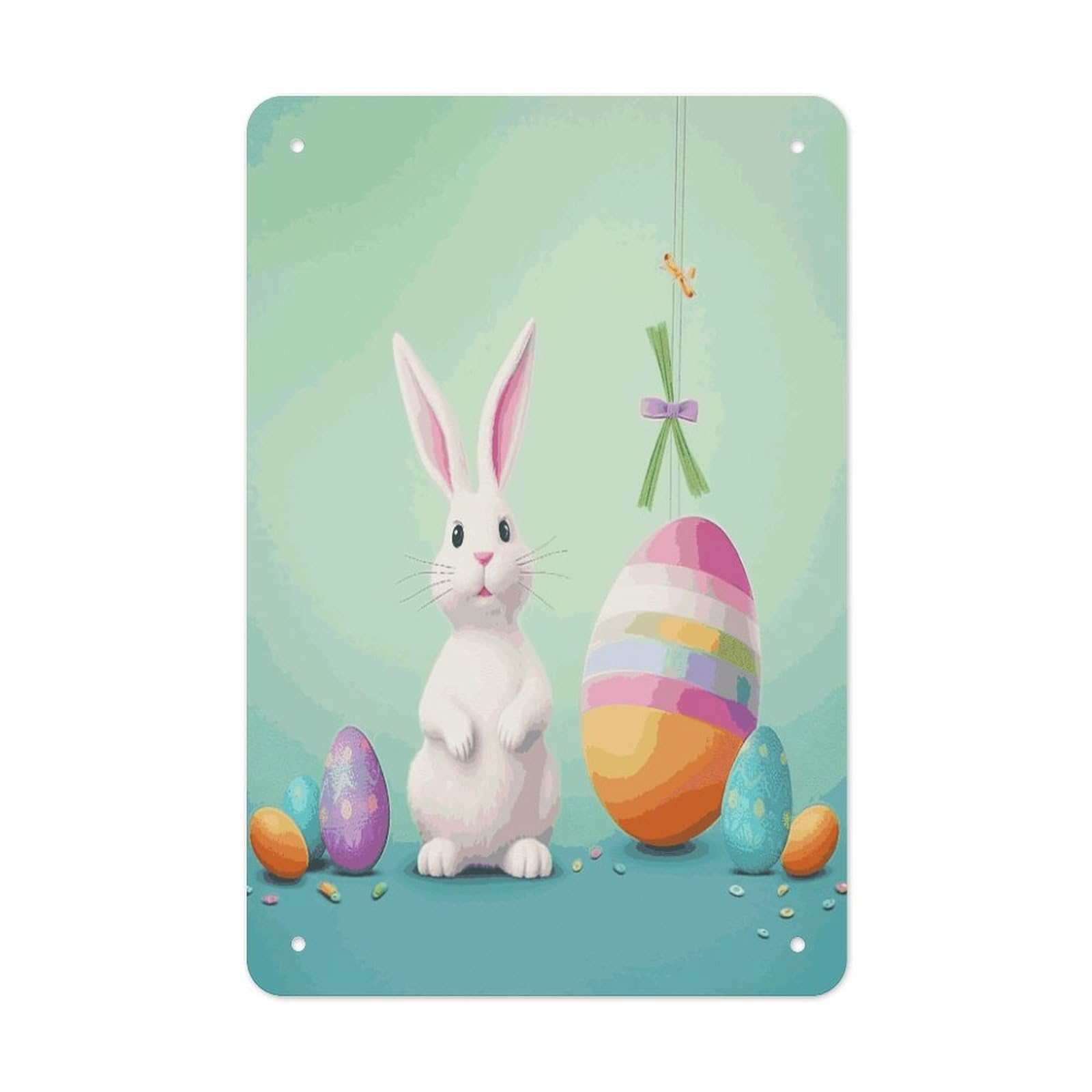 Btcowzrv Style Happy Easter Egg Rabbit Metal Tin Sign Wall Decor Hanging Plaque