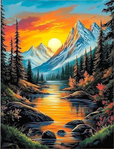 Kit peinture par numéros montagne et rivière, cadeau DIY pour adultes