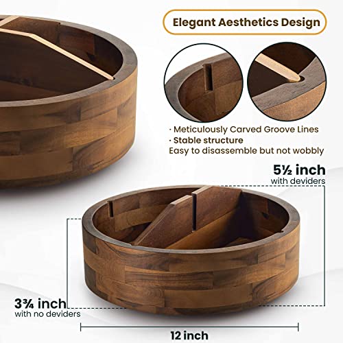 Tidita TDT-LZSS12 12 Inch Acacia Lazy Susan Organizer With 4 Dividers - Wooden Lazy Susan Turntable thumb #2