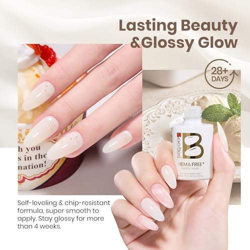 Image of Beetles Vanilla Scoop Milky White Gel Nail Polish - 15ML Full Size Beige Milky White Nail Polish Neutral Jelly Gel Base Color Nail Concealer Sheer Translucent Soak Off UV Nail Art DIY Manicure Gift