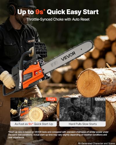 Image of VEVOR Gas Powered Chainsaw 16 Inch 40CC 1.75HP 2 Stroke Engine Gas Chainsaw | For Wood Cutting, Tree Trimming & Land Clearing, Throttle-Synced Choke, Power Chain Saw with Non-Slip Handle & Dual Tanks