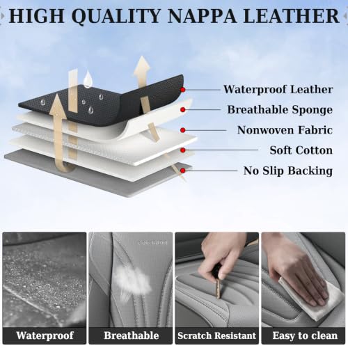 Image of Coverado Car Seat Covers Front Seats, 2 Piece Car Seat Protector with Lumbar Support & Removable Headrest, Breathable Leather Seat Cushion Universal Fit for Truck Automotive Vehicles Gray