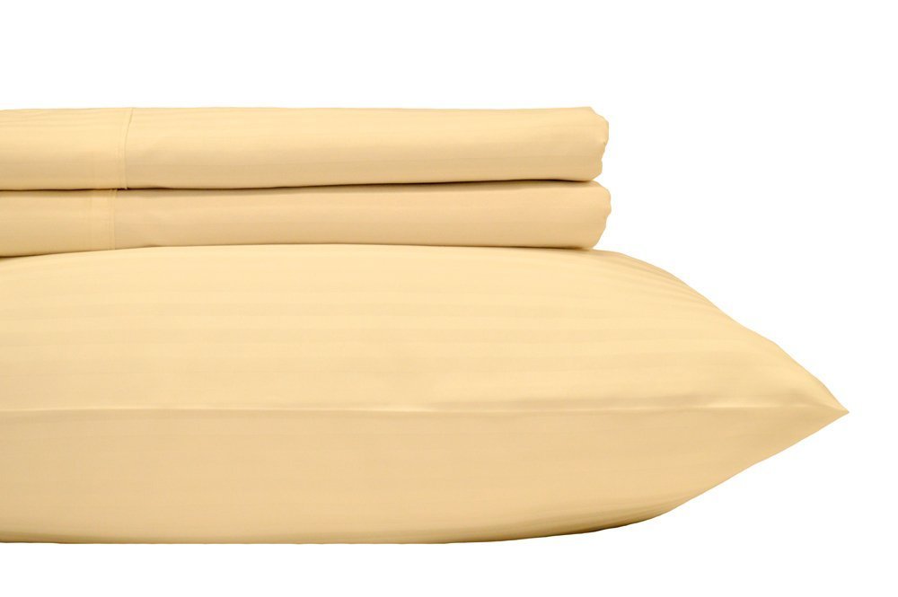 Split-King: Adjustable King Bed Sheets 5PC Stripe Ivor/Cream 100% Cotton 600-Thread-Count, Deep Pocket