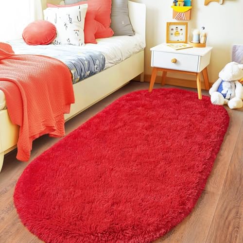 Image of Fluffy Silky Micro Fiber Polyster Carpet /Runner for Bedroom, Study Room, Playing Room, Guest Room ETC. 5x7 feet Feet, (Red)