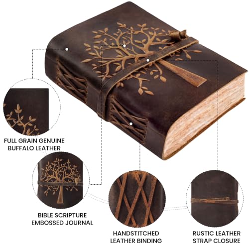 LEATHER VILLAGE Tree of Life Journal - 10 X 7 inches - Brown - 200 Antique Deckle Edge Handmade Paper – Book of Shadows - Vintage Leather Bound Journal for Women & Men by LEATHER VILLAGE - Image 3