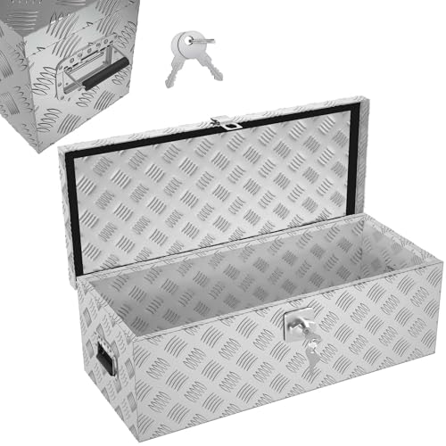 Froadp Aluminium Kiste mit Deckel, 762x330x244 mm Alubox Werkzeugkiste abschließbar, wasserdichte Alu Transportbox für Werkzeuge, Camping & Aufbewahrung (Silber)