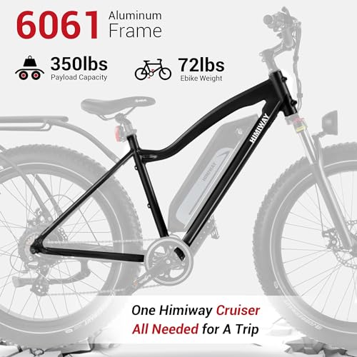 Himiway Cruiser Long Range Electric Bike, 750W 60MI 48V 15Ah Battery 26"x4" Fat Tire, 350LBS Payload 25MPH Top Speed, 7 Speed, UL Certified