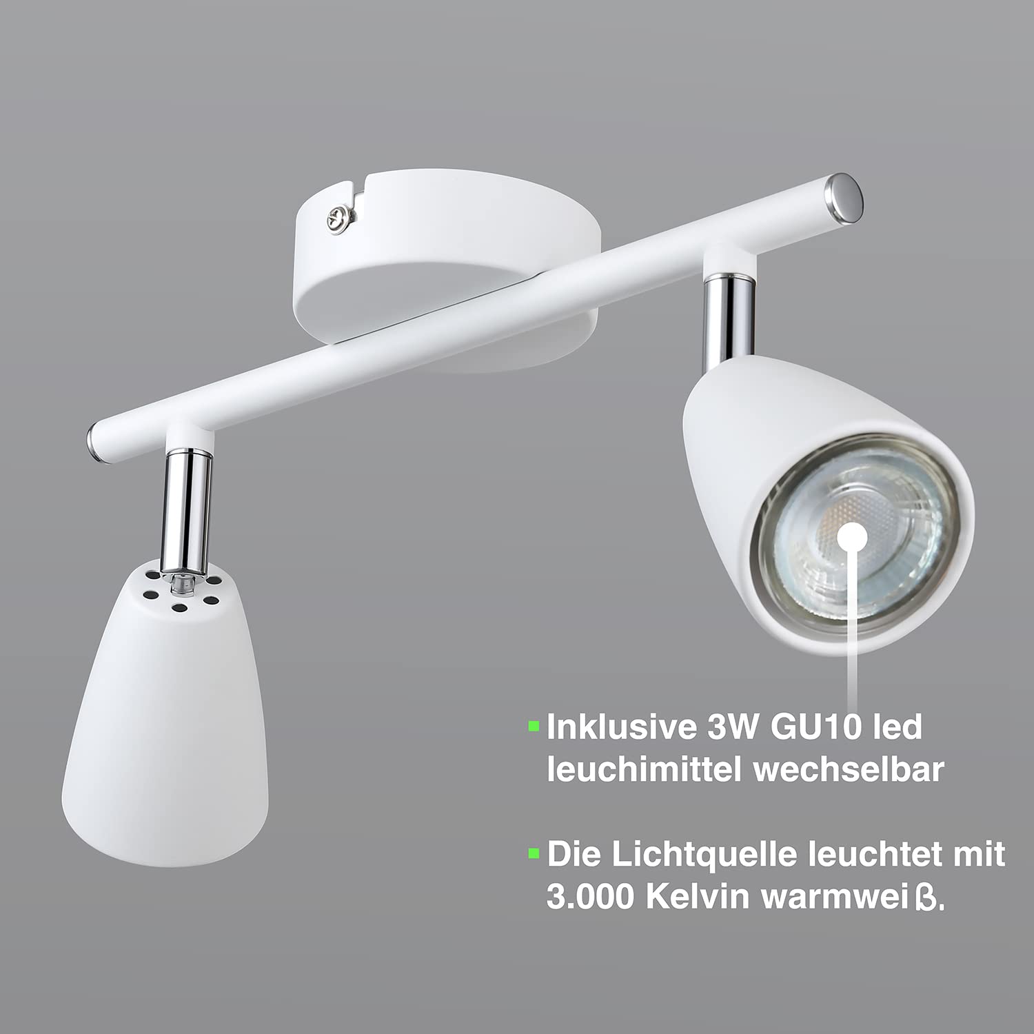 IMPTS LED Deckenleuchte Drehbar weiß, 4-Flammig Spotbalken, LED Deckenlampe inkl.4x3W GU10 Leuchtmittel, 250LM IP20 230V Warmweiß, Modern Deckenlampe Deckenspots für Wohnzimmer, Schlafzimmer